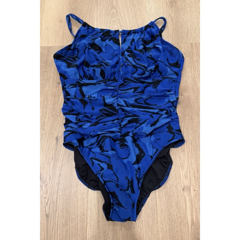 Blue/Black Splash One-piece Swimsuit Bathing suit Magic Suit Sz 10/12 Slimming